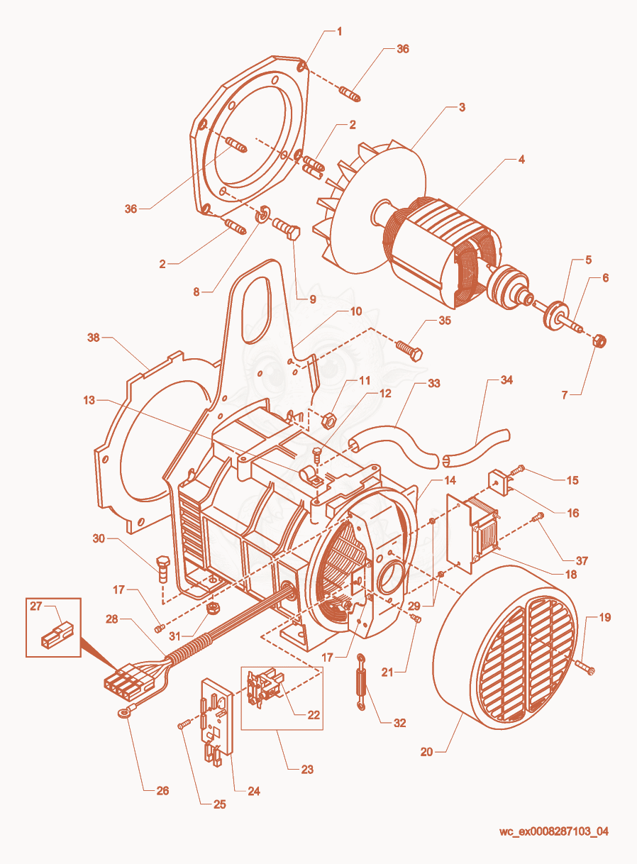 Exploded parts diagram of the Generator Front of a Wacker Neuson GPS9700, with numbered balloons