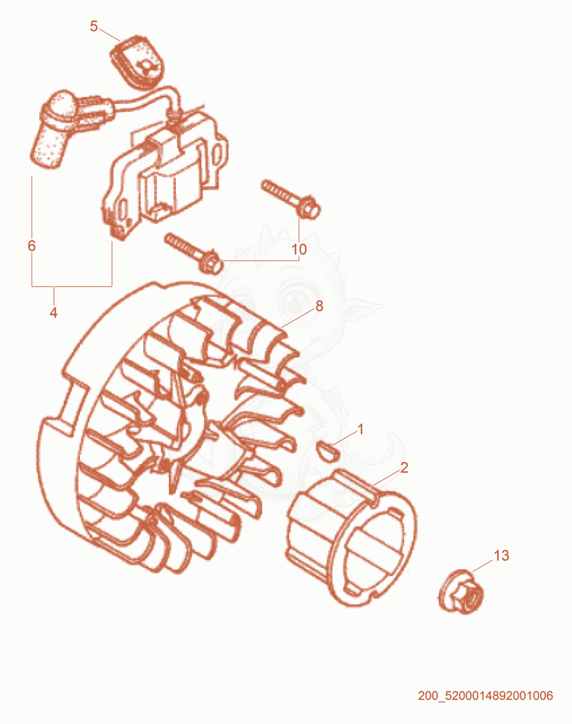 Exploded parts diagram of the Flywheel of a Wacker Neuson BS60-4AS, with numbered balloons