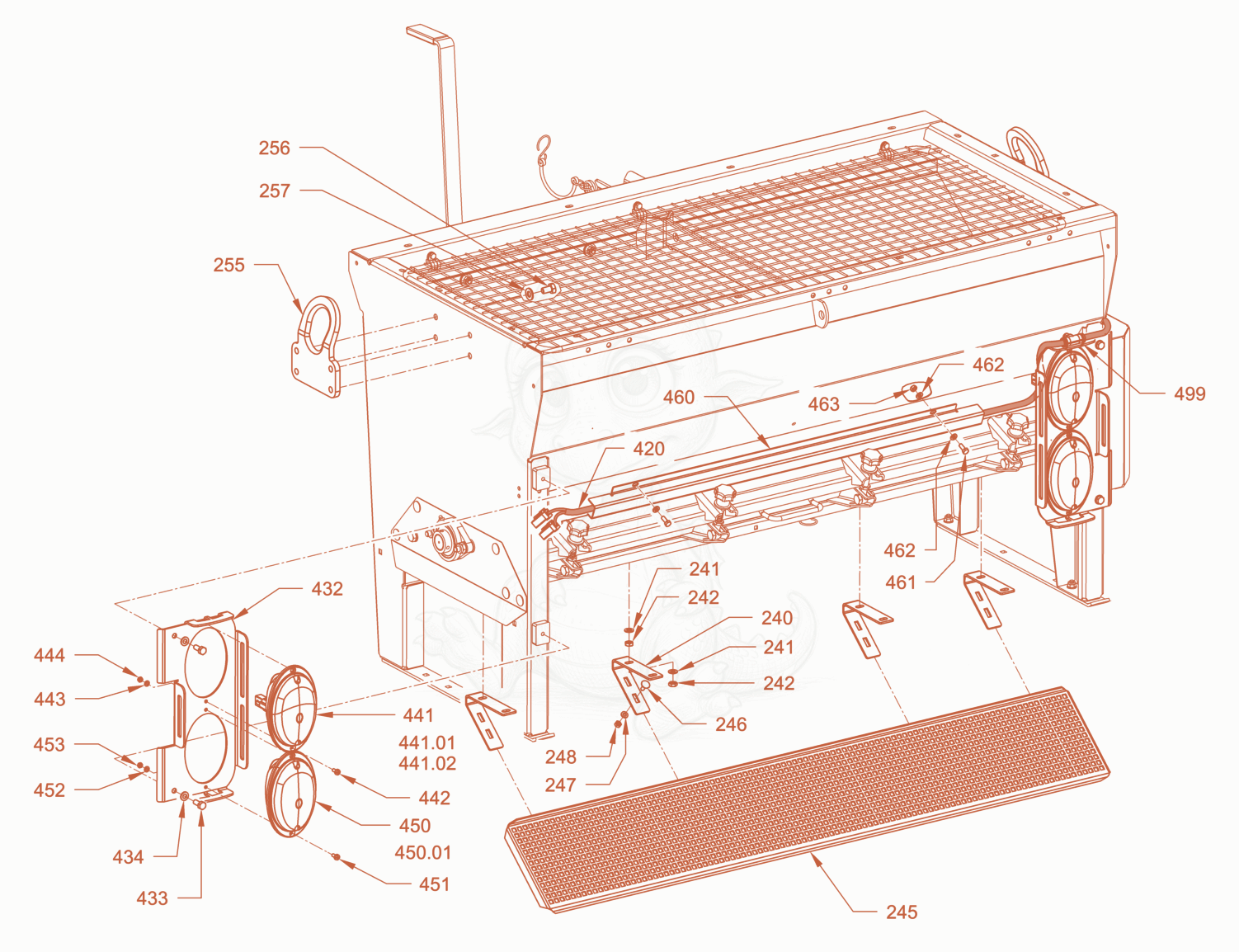 Exploded parts diagram of the chip spreader of a Wacker Neuson RD24-100.3, with numbered balloons