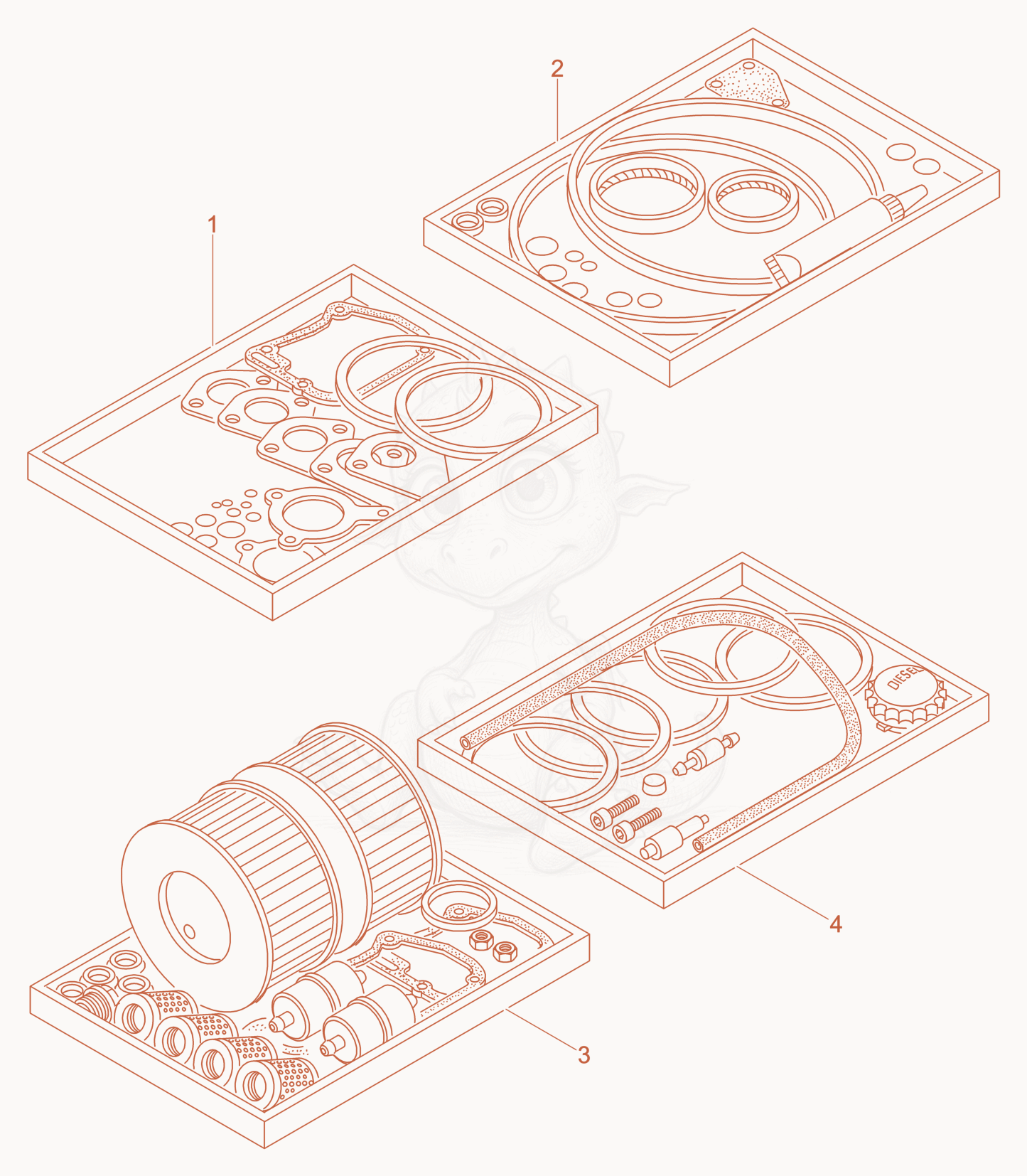Exploded parts diagram of the Spare Parts Kits of a Wacker Neuson DPU6055, with numbered balloons