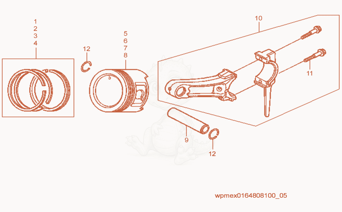 Exploded parts diagram of the Piston of a Wacker Neuson GP2500A, with numbered balloons