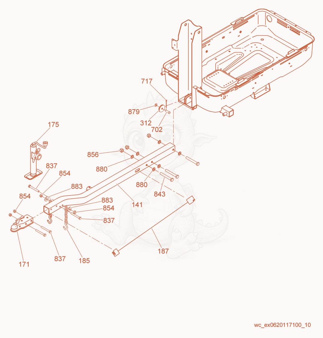 Exploded parts diagram of the Hitch of a Wacker Neuson LTN6K, with numbered balloons