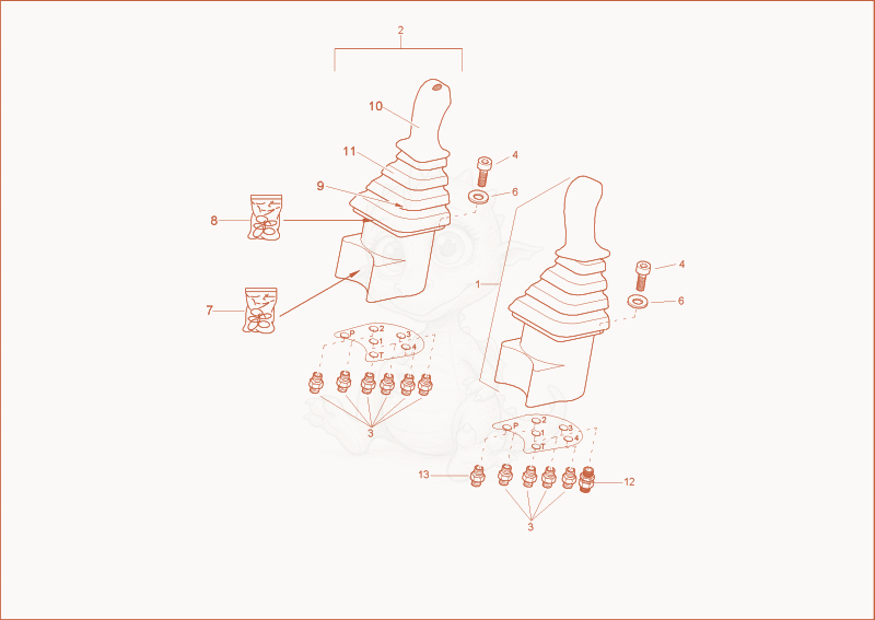 Exploded parts diagram of the joystick of a Wacker Neuson 1402RDFORCE, with numbered balloons