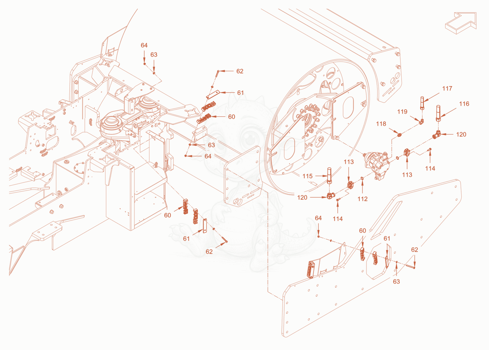 Exploded parts diagram of the advance drive of a Wacker Neuson RC110ROPS, with numbered balloons