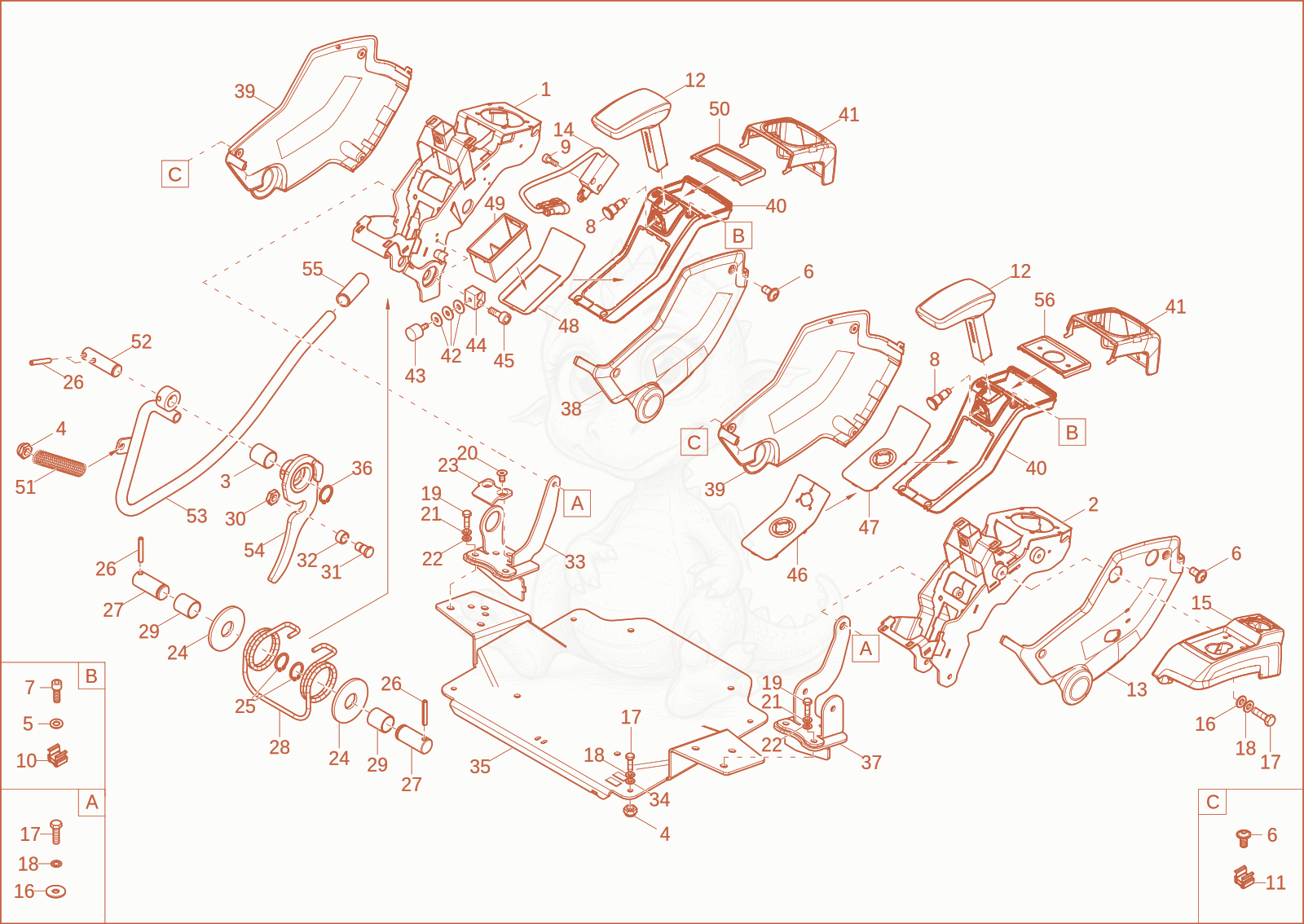 Exploded parts diagram of the controllever carrier of a Wacker Neuson ET65, with numbered balloons