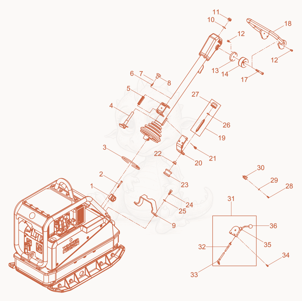 Exploded parts diagram of the Vibration Plate of a Wacker Neuson DPU5045HEUS, with numbered balloons