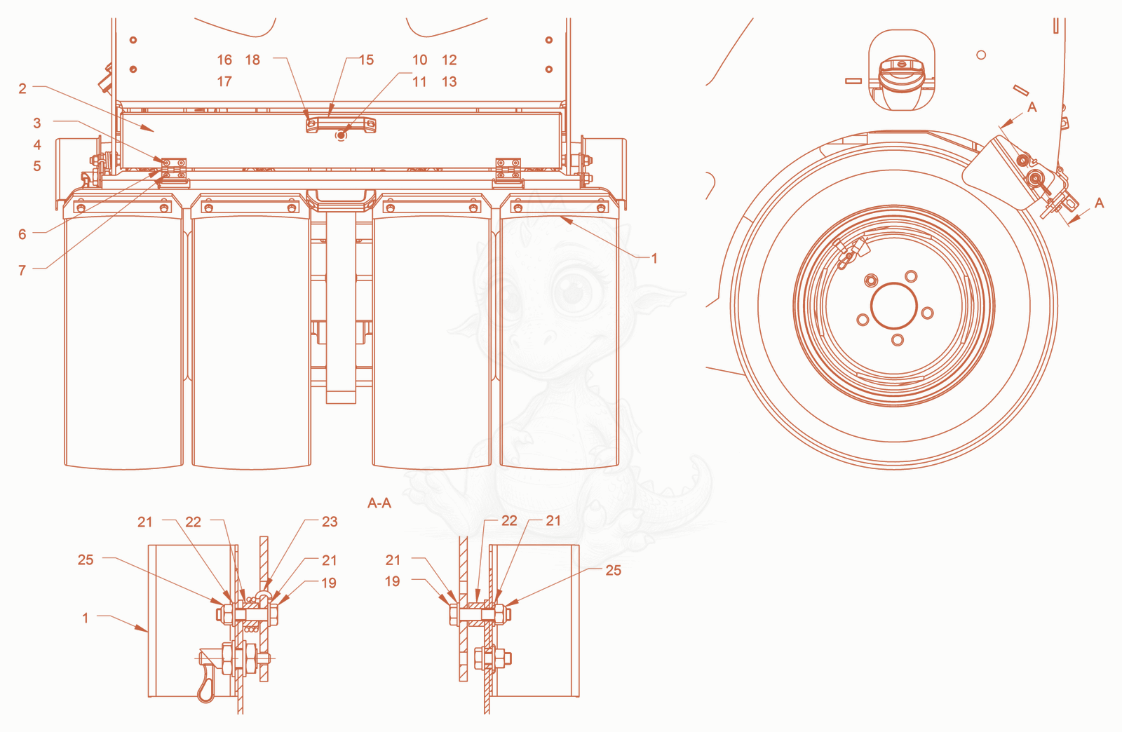 Exploded parts diagram of the scraper (tires) of a Wacker Neuson RD27-120, with numbered balloons