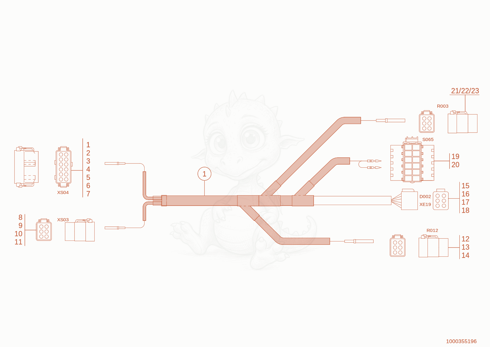Exploded parts diagram of the wiring harness of a Wacker Neuson TH744(416-12), with numbered balloons
