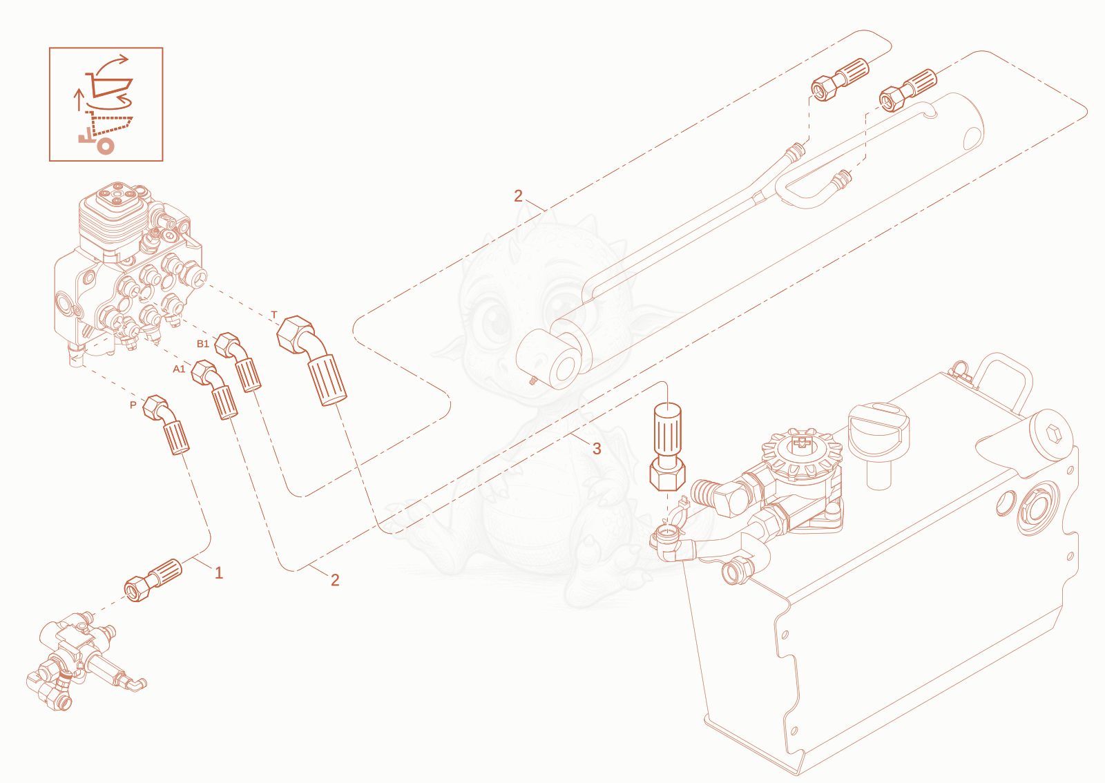 Exploded parts diagram of the TILT CYLINDER OPERATION (Option) of a Wacker Neuson DW20-2, with numbered balloons