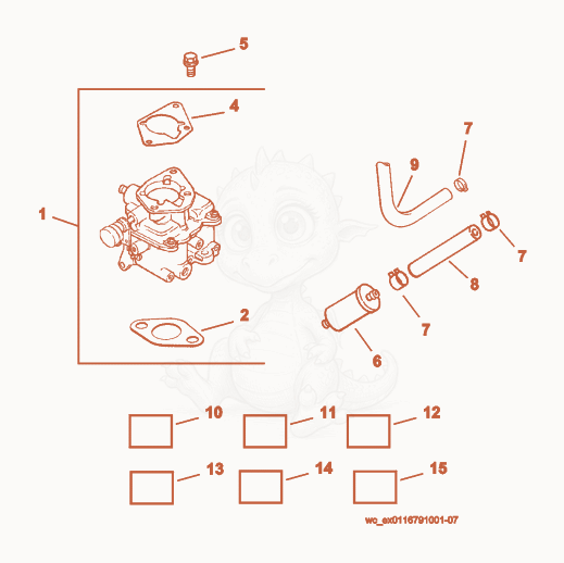 Exploded parts diagram of the Fuel System of a Wacker Neuson CRT36-23K-H, with numbered balloons
