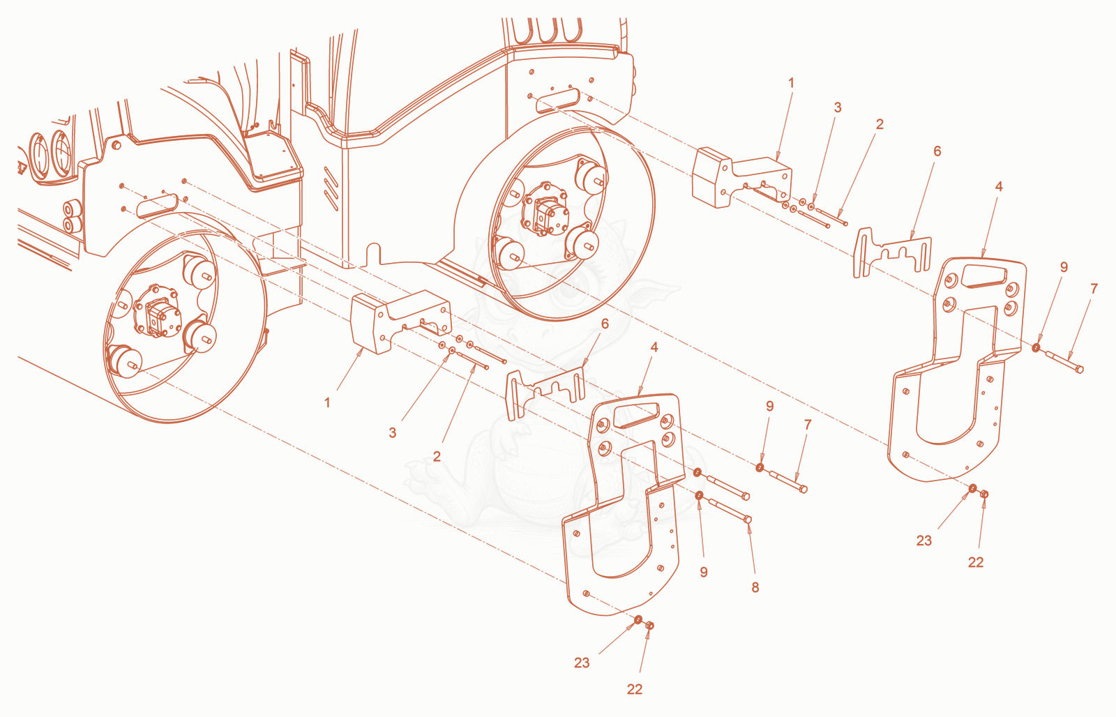 Exploded parts diagram of the suspension of a Wacker Neuson RD27-120, with numbered balloons