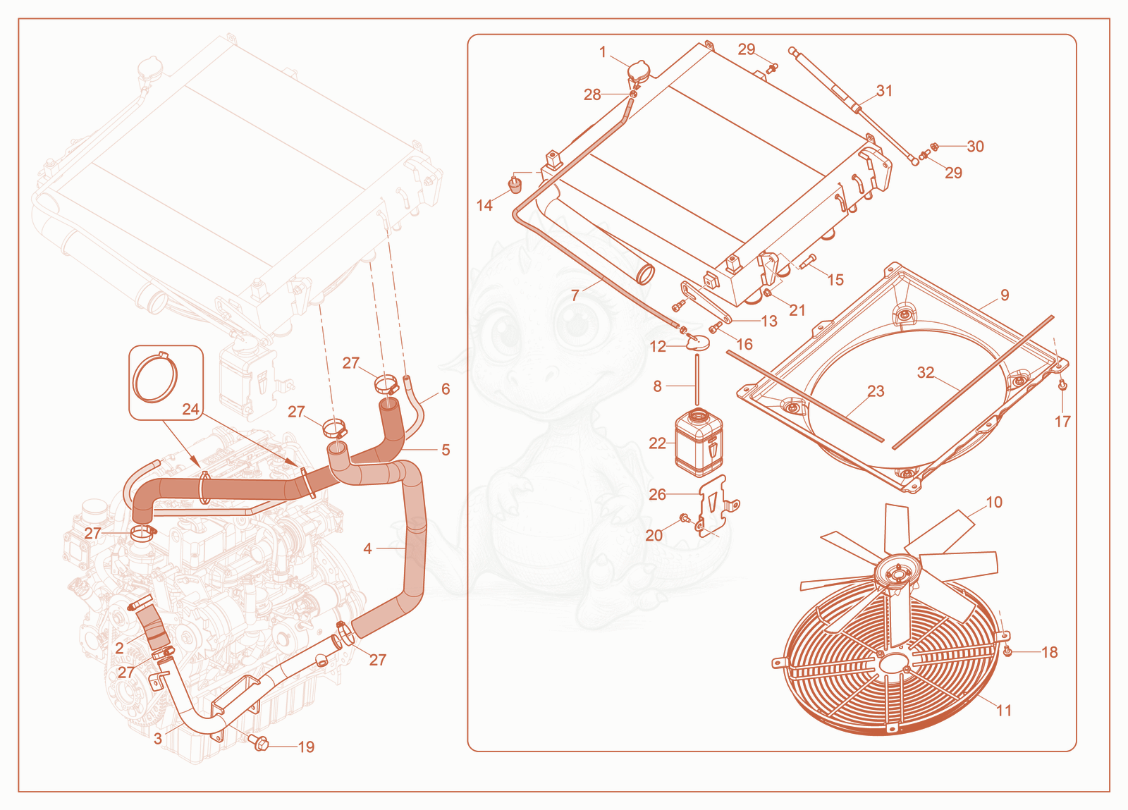 Exploded parts diagram of the Cooler of a Wacker Neuson ST27, with numbered balloons