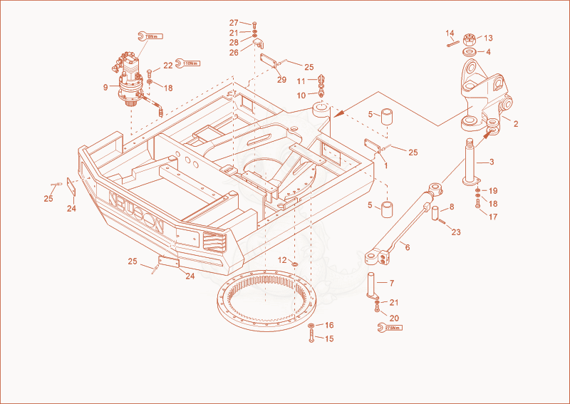 Exploded parts diagram of the chassis of a Wacker Neuson 5001RDV, with numbered balloons