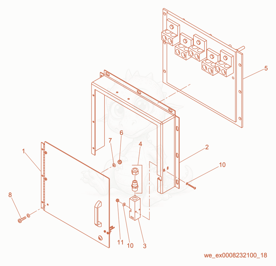 Despiece del Lug Box cpl. de una máquina Wacker Neuson G110, con globos numerados