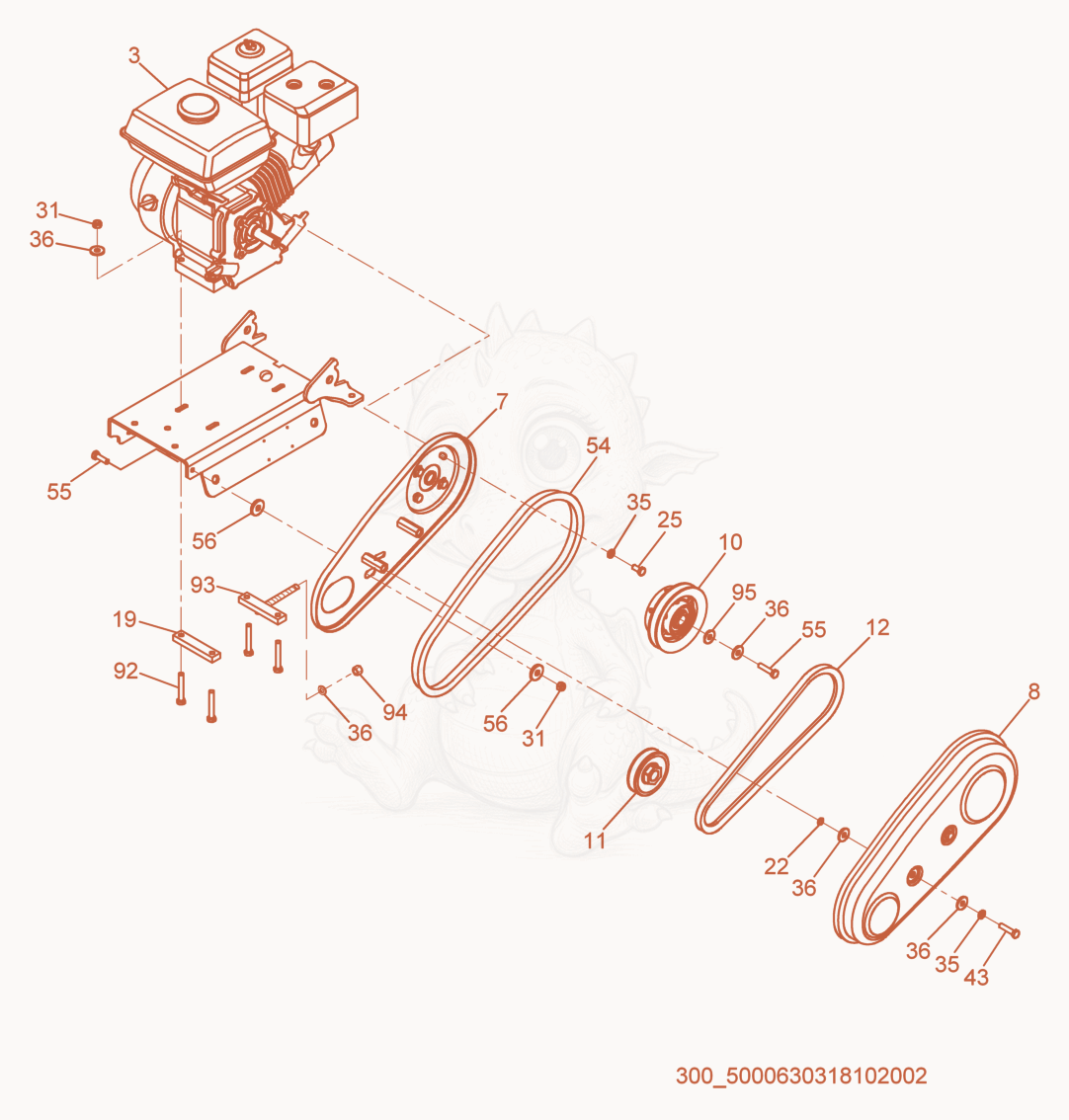 Exploded parts diagram of the Drive cpl. of a Wacker Neuson MP15A, with numbered balloons