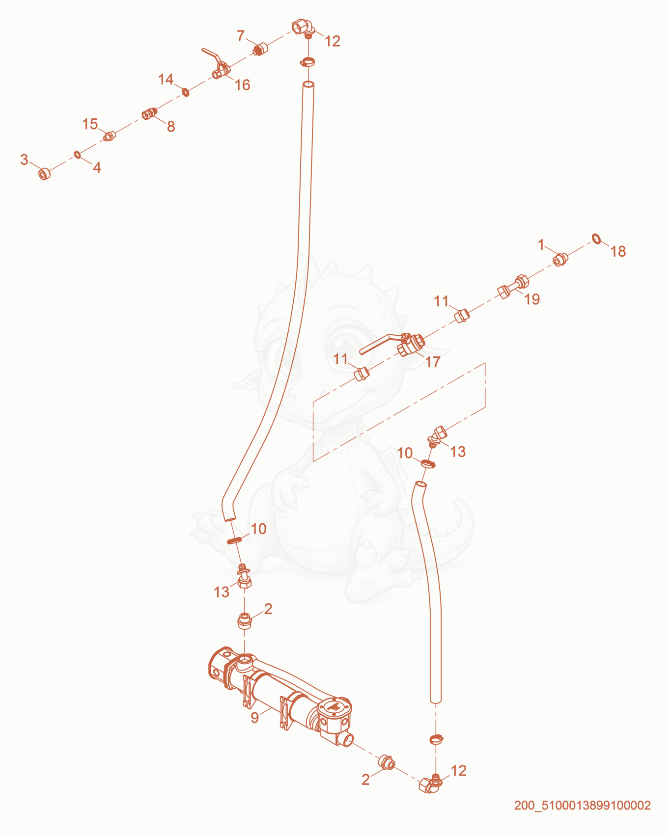 Exploded parts diagram of the Heater of a Wacker Neuson G625, with numbered balloons