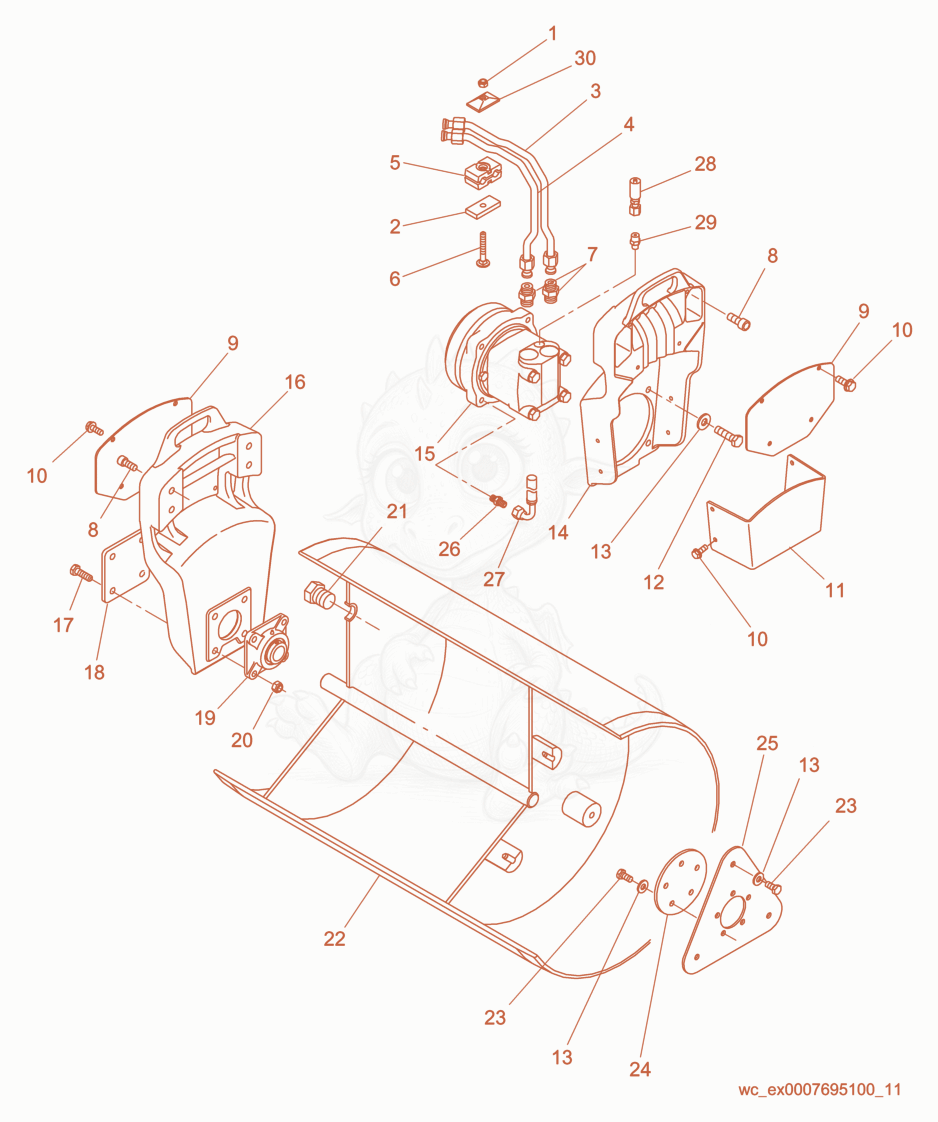 Exploded parts diagram of the Rear Drum of a Wacker Neuson RD11AEC, with numbered balloons