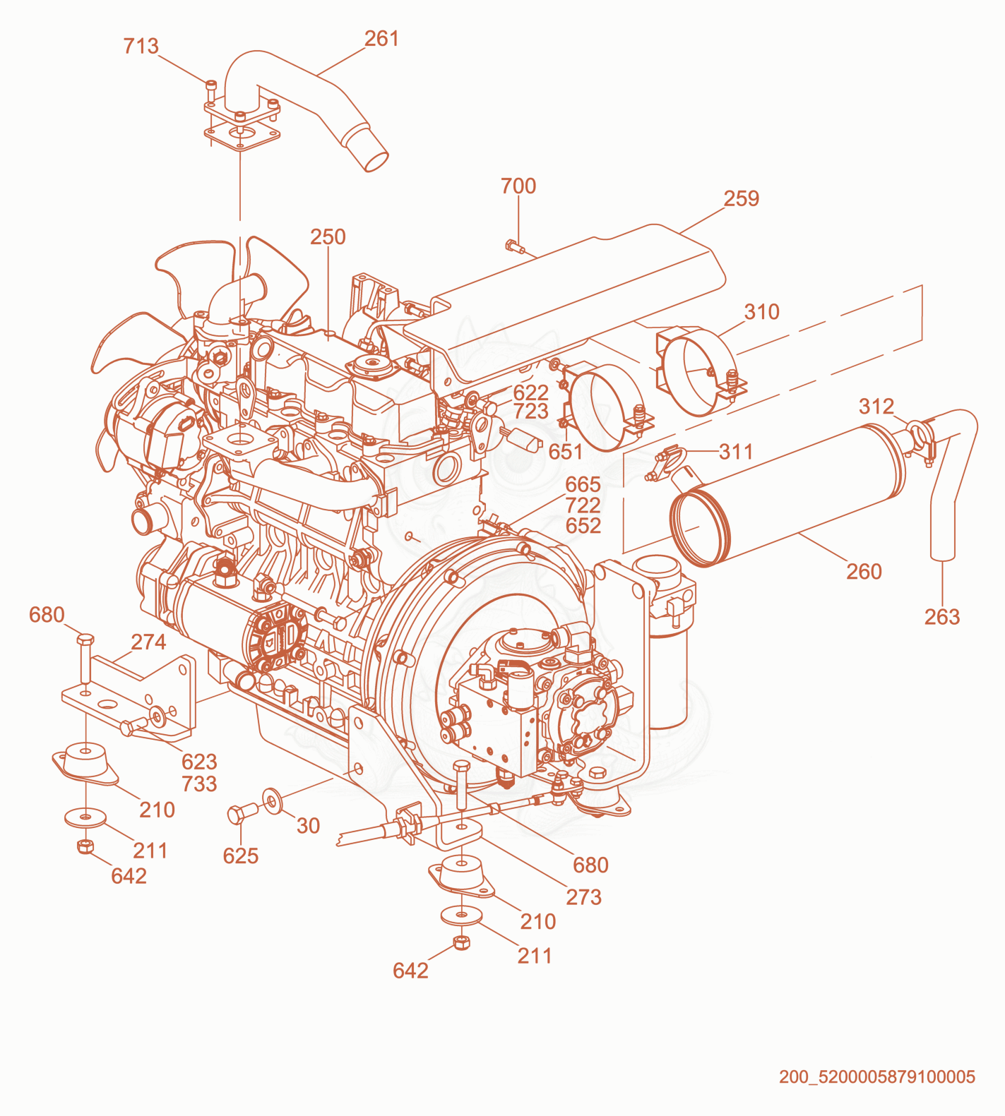 Exploded parts diagram of the Engine/Muffler cpl. of a Wacker Neuson RD27-100, with numbered balloons