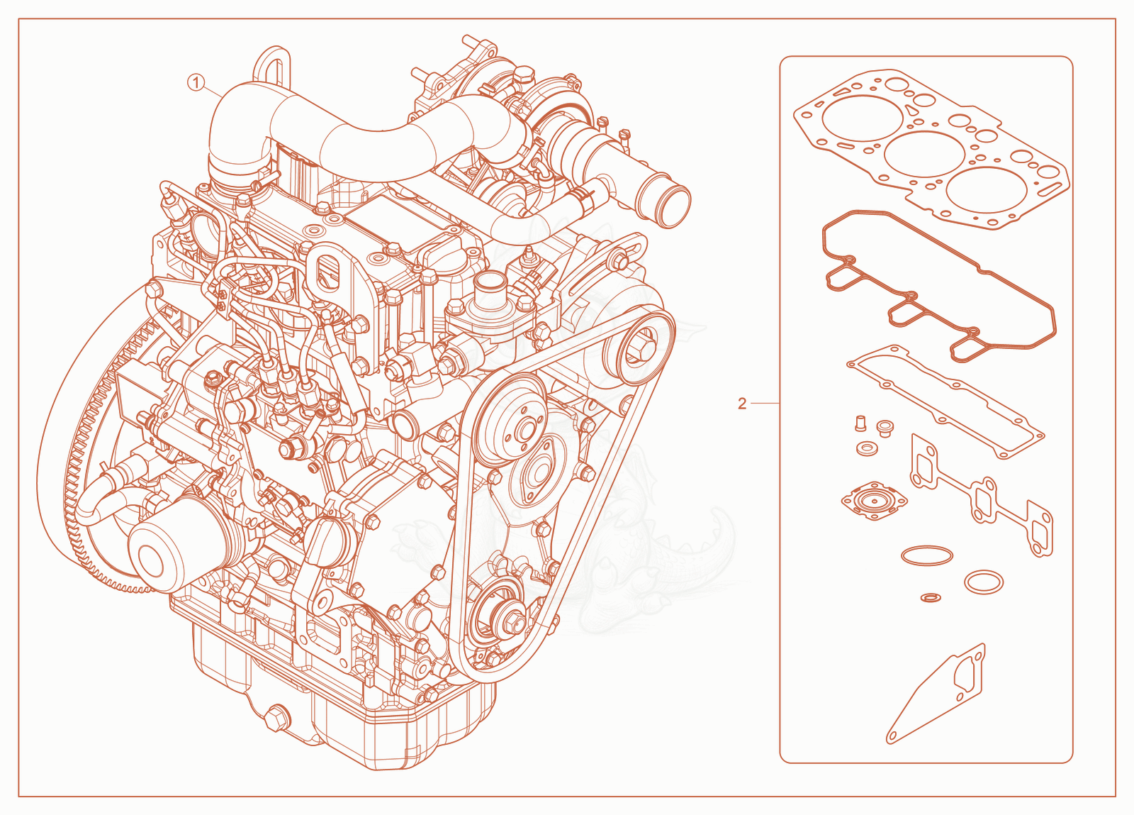 Exploded parts diagram of the Engine of a Wacker Neuson SM100, with numbered balloons