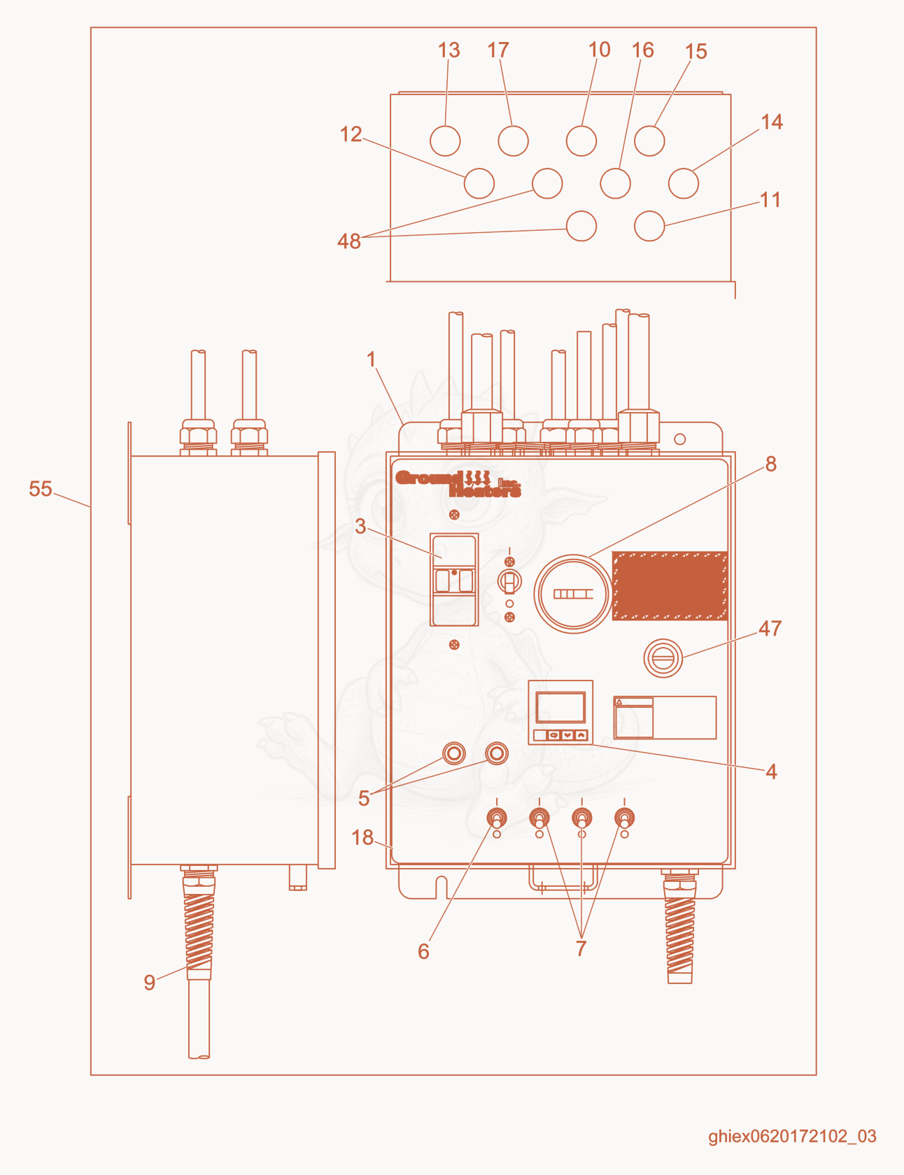 Exploded parts diagram of the Control Panel cpl. (1) of a Wacker Neuson E1100, with numbered balloons