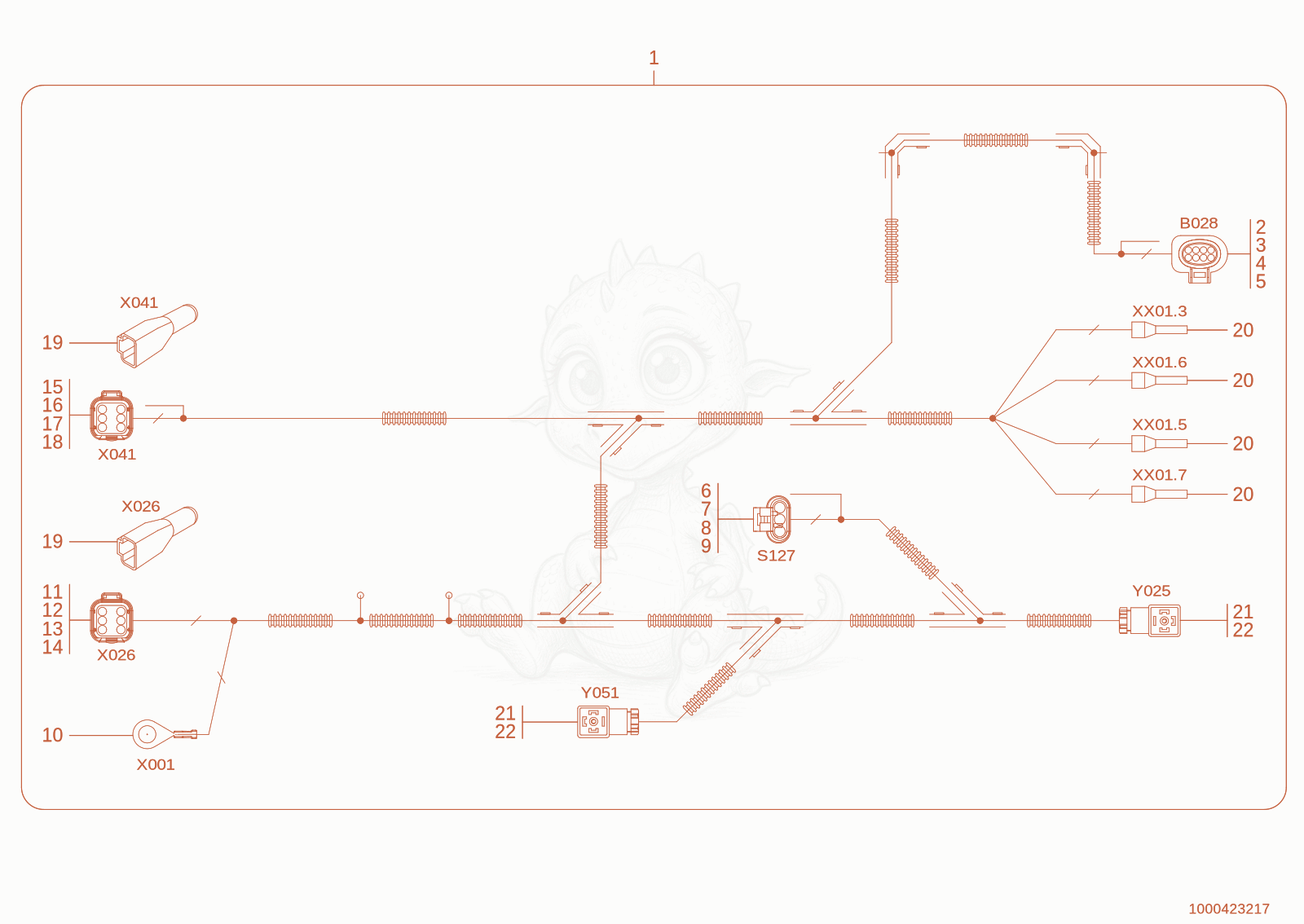 Exploded parts diagram of the Quickhitch facility wiring harnesses of a Wacker Neuson TH755(416-24), with numbered balloons