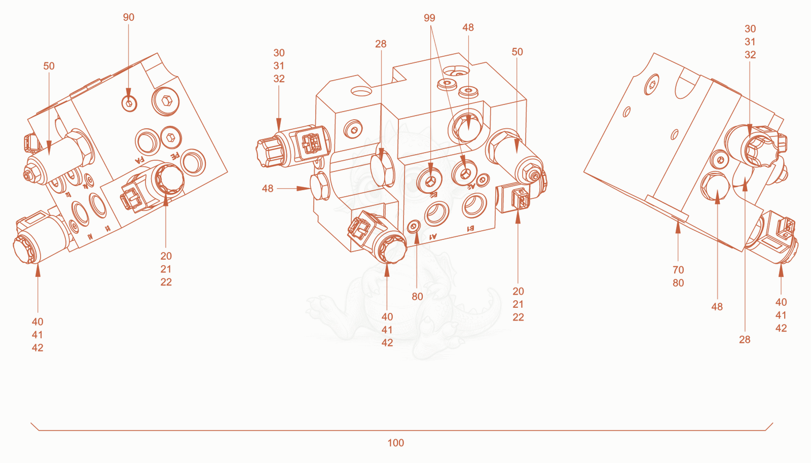 Exploded parts diagram of the valve block of a Wacker Neuson RD40-130C.3, with numbered balloons
