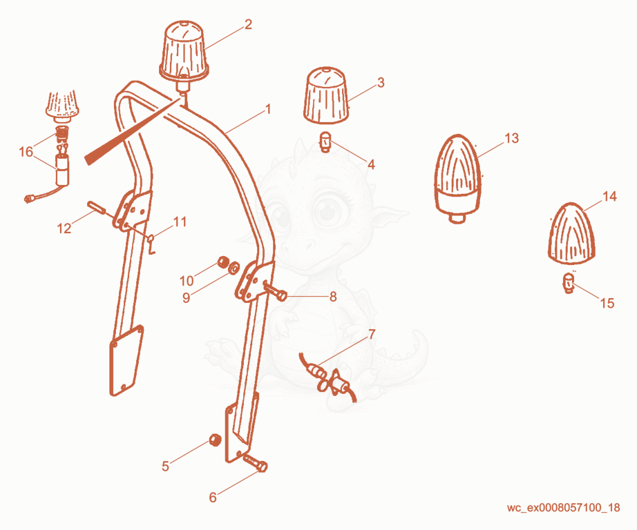 Exploded parts diagram of the ROPS Protection of a Wacker Neuson RD15, with numbered balloons