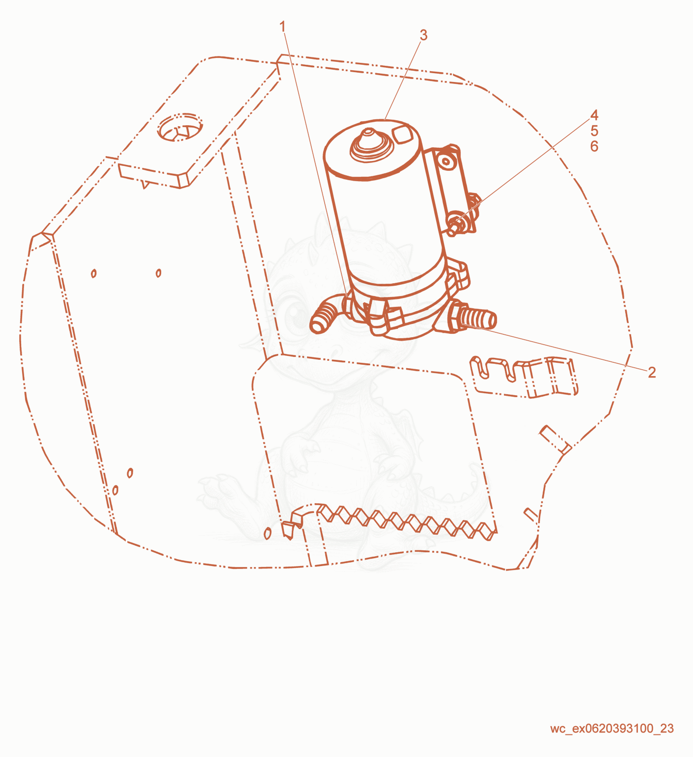 Exploded parts diagram of the Water Spray Pump of a Wacker Neuson RD27-120, with numbered balloons
