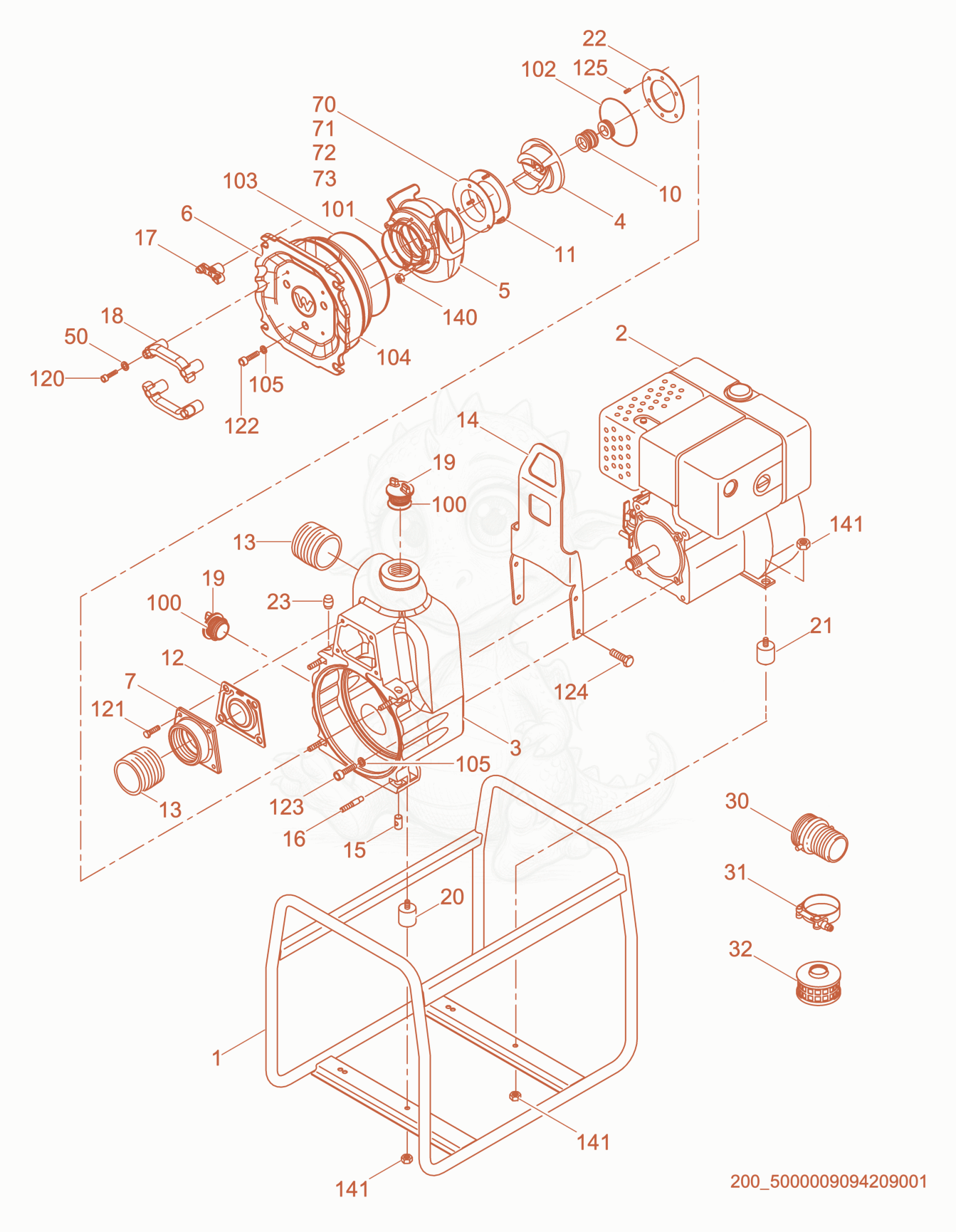 Despiece del Pump cpl. de una máquina Wacker Neuson PT2H, con globos numerados