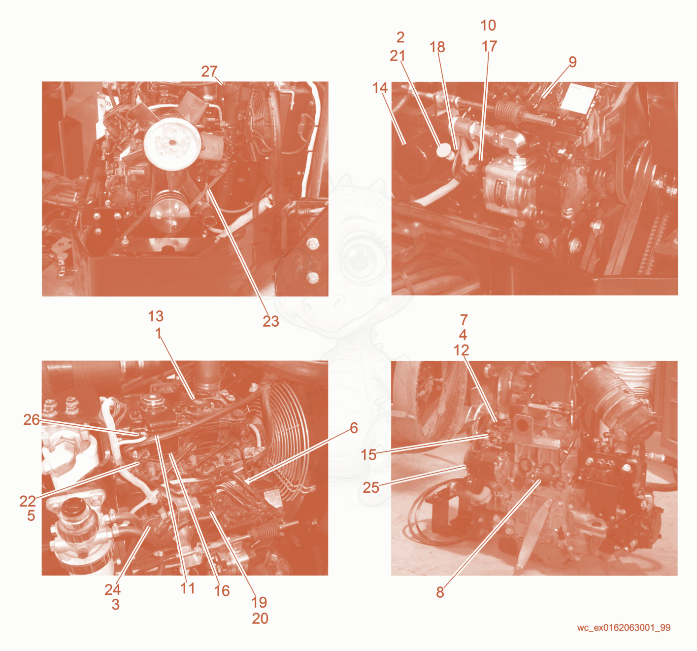 Exploded parts diagram of the Engine - Perkins of a Wacker Neuson RD27-120, with numbered balloons