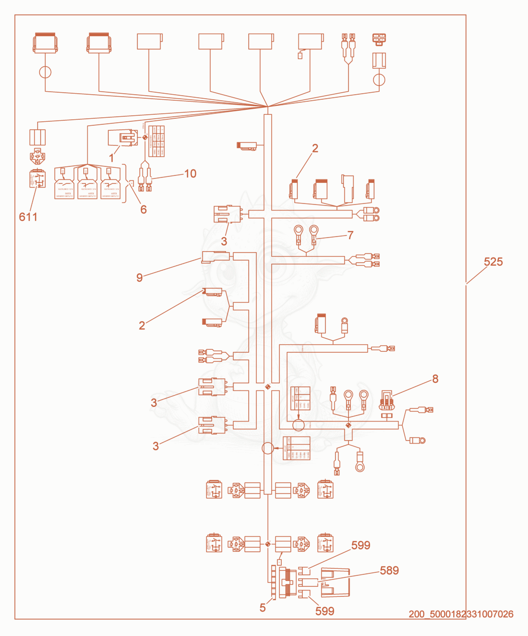 Exploded parts diagram of the Main Wiring Harness of a Wacker Neuson RD16-100, with numbered balloons