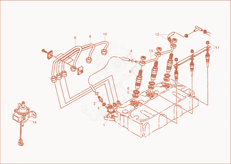 Exploded parts diagram of the fuel injection equipment of a Wacker Neuson 2000/3002, with numbered balloons