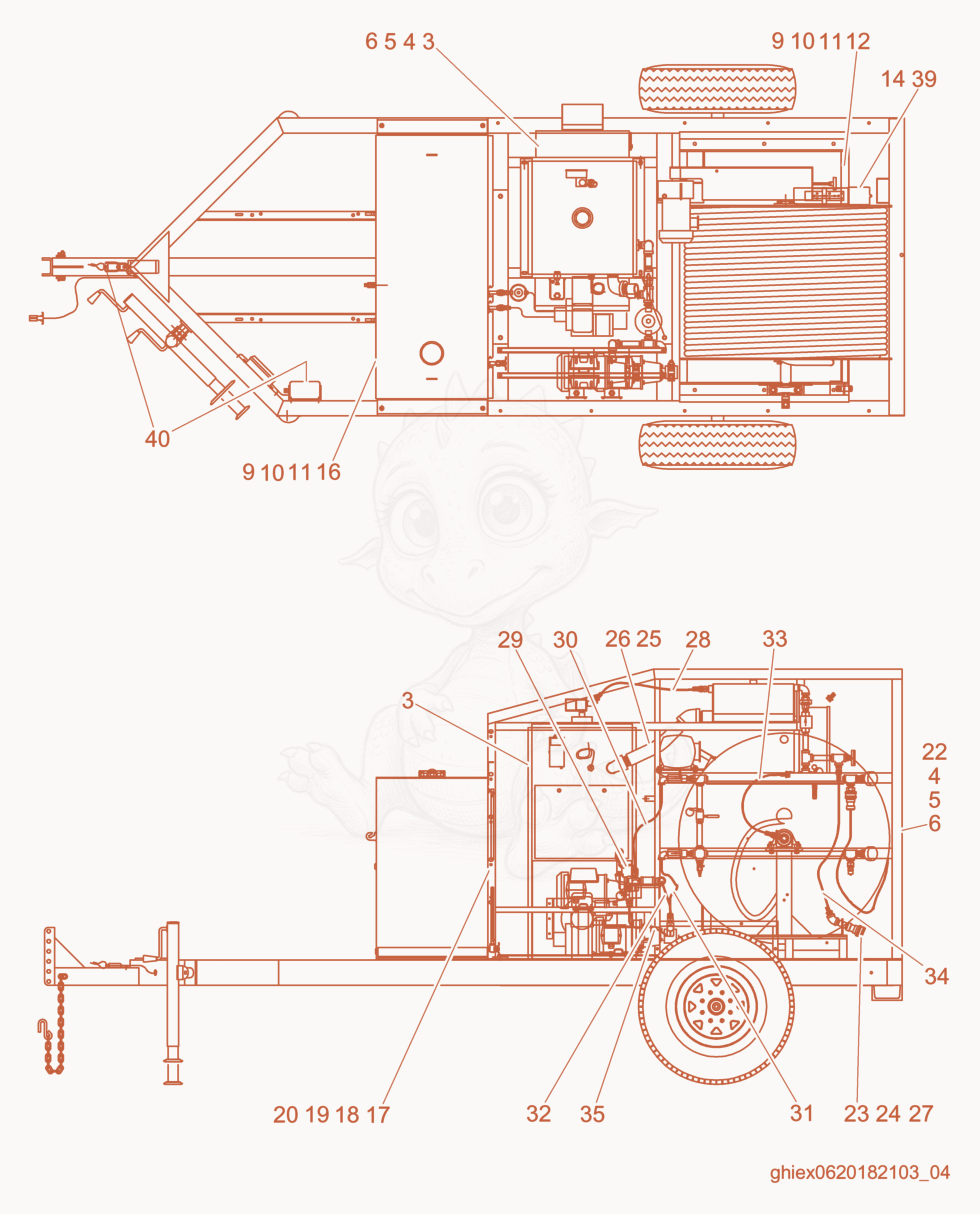 Despiece del Trailer enclosure cpl. de una máquina Wacker Neuson S3000, con globos numerados