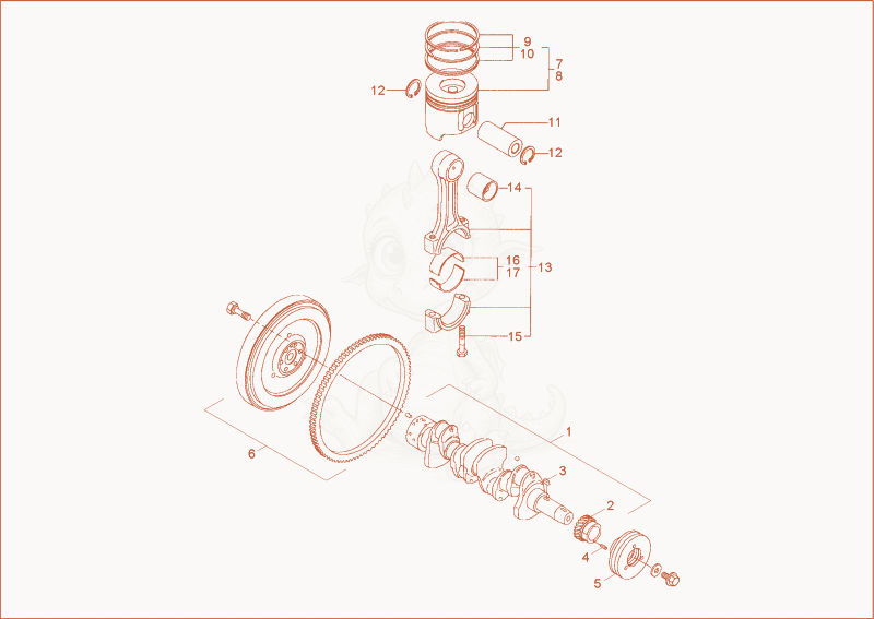 Exploded parts diagram of the crankshaft, piston of a Wacker Neuson 3503RD, with numbered balloons
