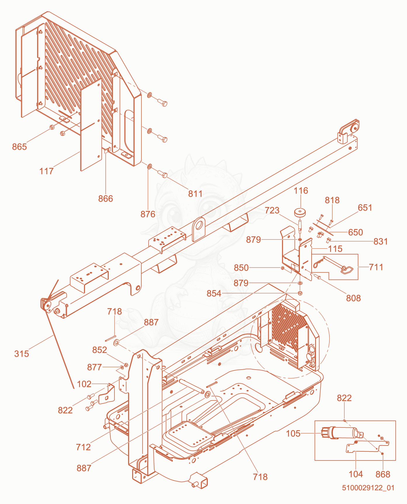 Despiece del Tower Cradle Brackets de una máquina Wacker Neuson LTN6L, con globos numerados