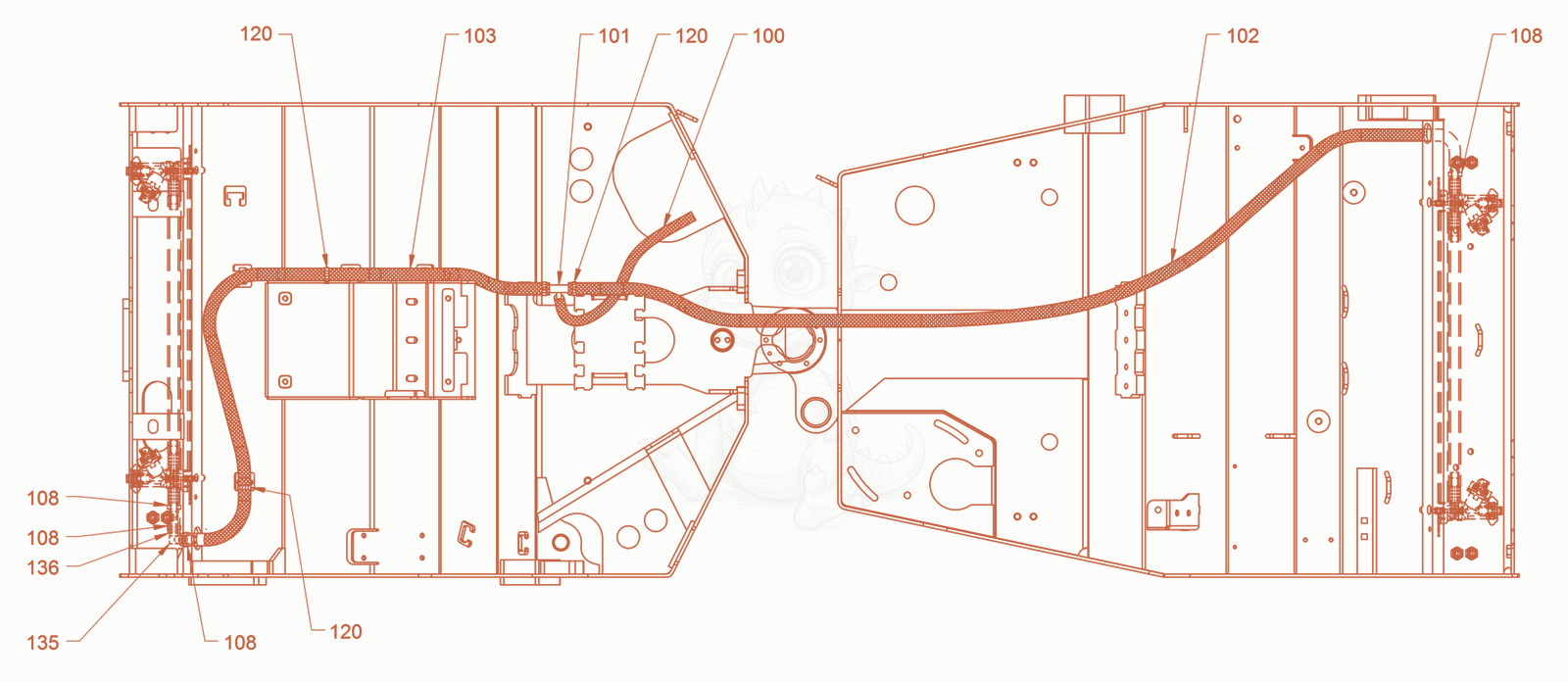 Exploded parts diagram of the sprinkling of a Wacker Neuson RD18-100, with numbered balloons