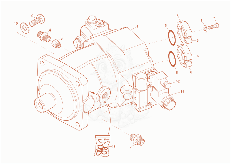 Exploded parts diagram of the displacement motor of a Wacker Neuson 4001, with numbered balloons