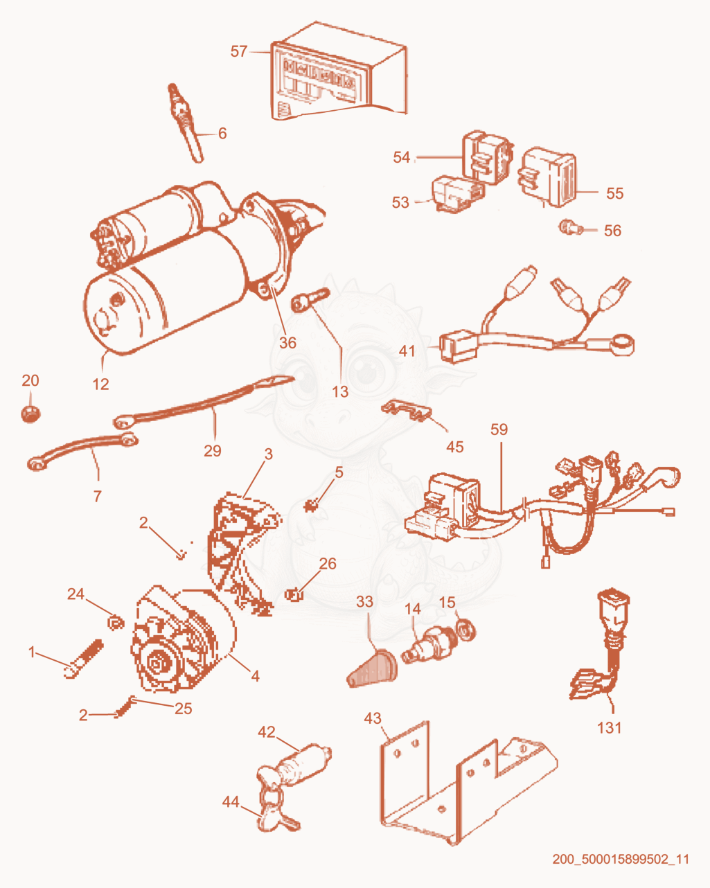 Exploded parts diagram of the Electrical Components of a Wacker Neuson LTC4L, with numbered balloons