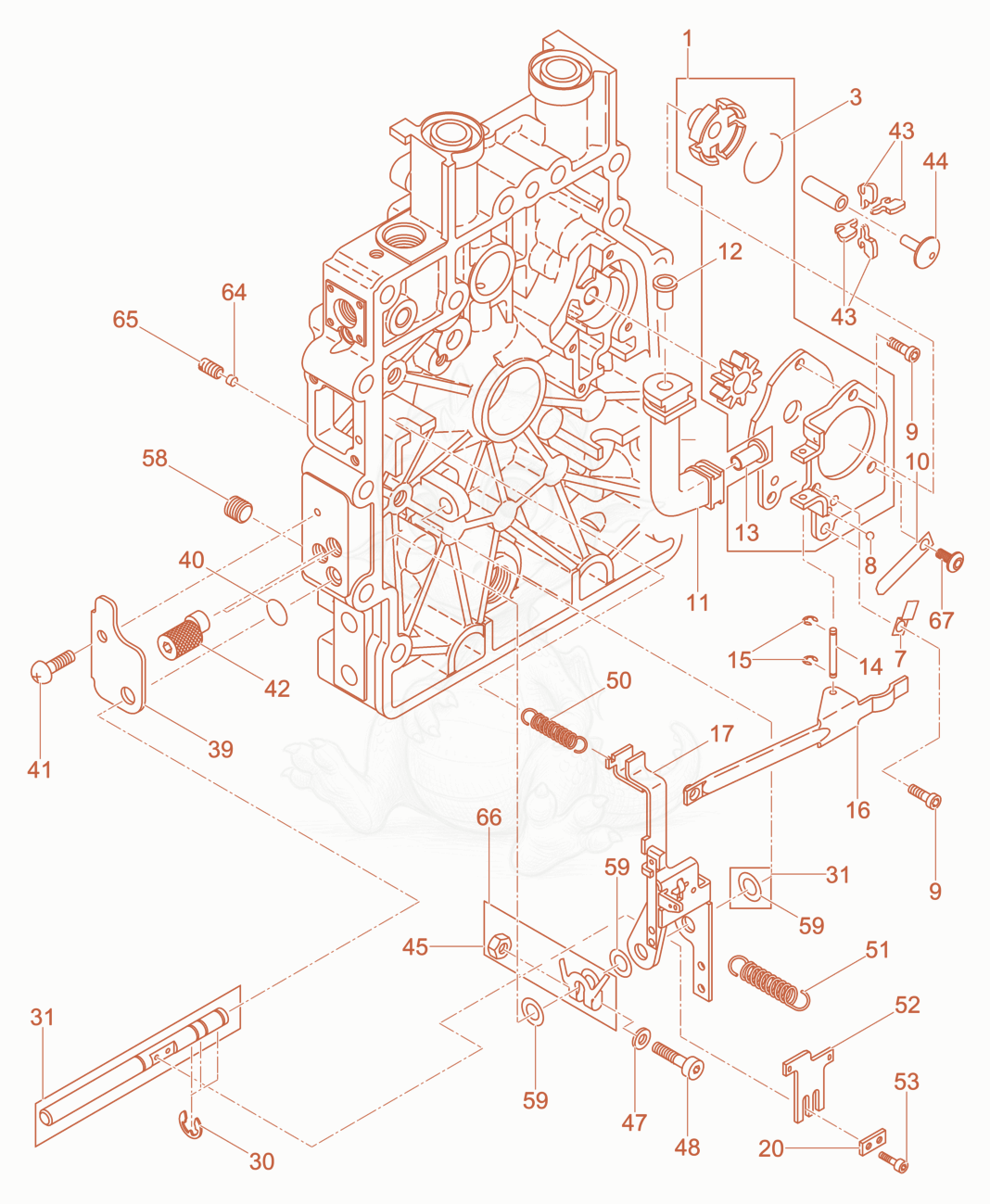 Despiece del Oil pump - Governor - Governor Bowden Cable de una máquina Wacker Neuson XPSKMAT, con globos numerados
