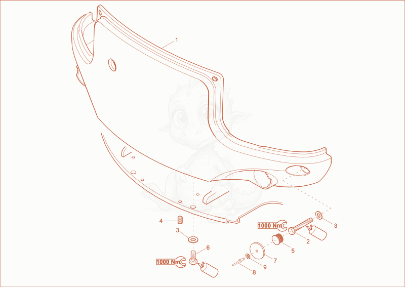 Exploded parts diagram of the bumper of a Wacker Neuson EW100, with numbered balloons