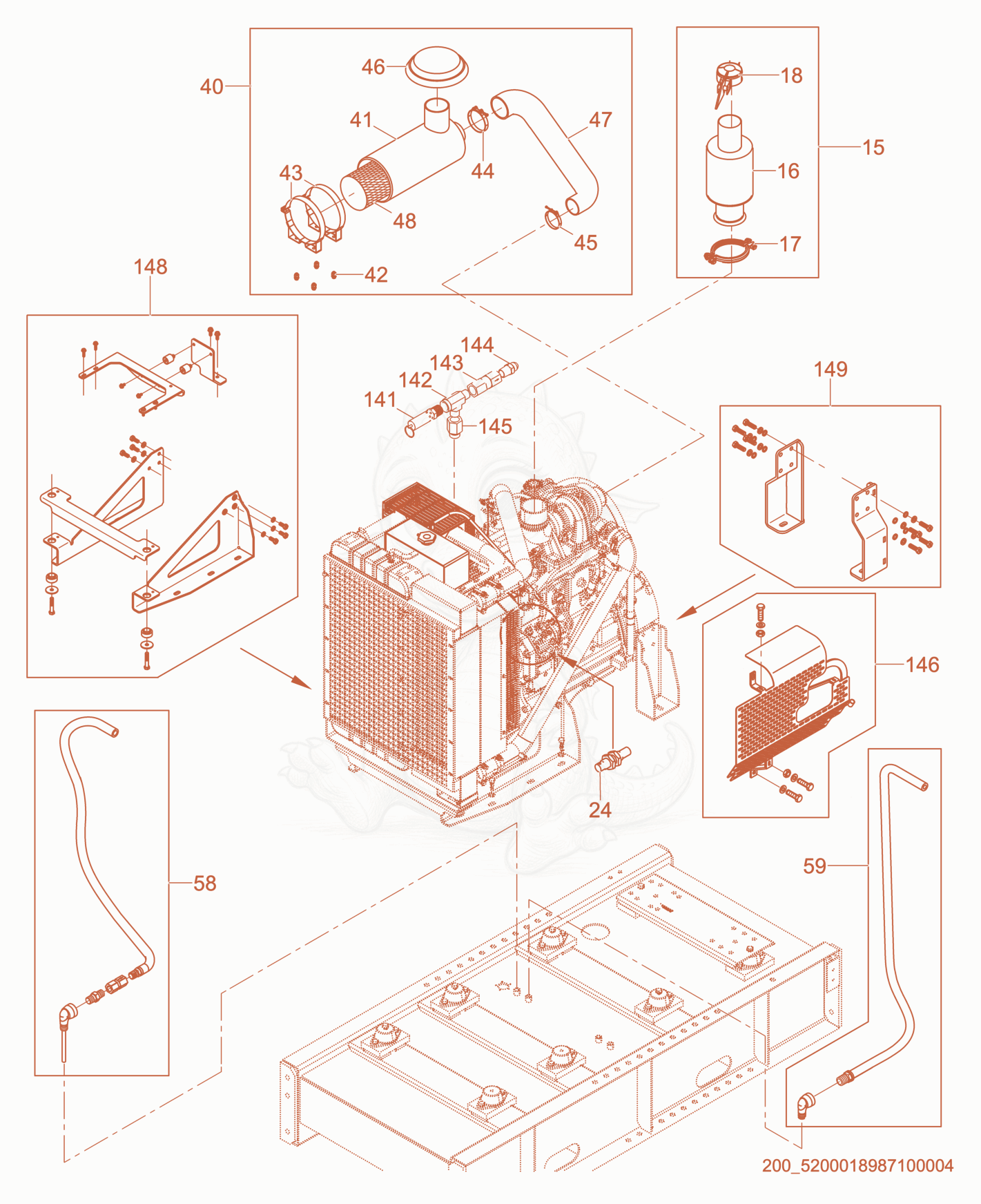 Exploded parts diagram of the Engine Mount of a Wacker Neuson APT8S, with numbered balloons