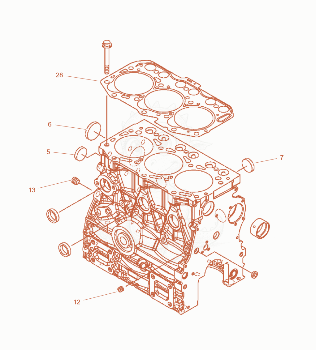 Exploded parts diagram of the CYLINDER BLOCK of a Wacker Neuson PT6YT, with numbered balloons