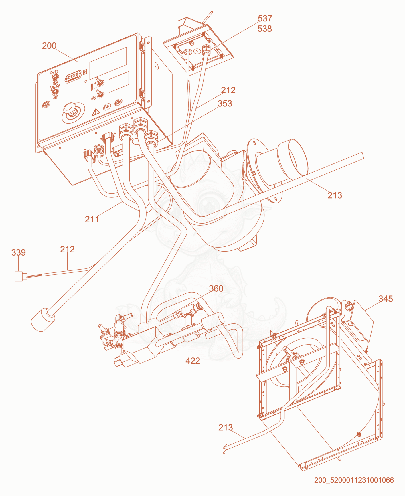 Exploded parts diagram of the Wiring cpl. of a Wacker Neuson HI1000, with numbered balloons