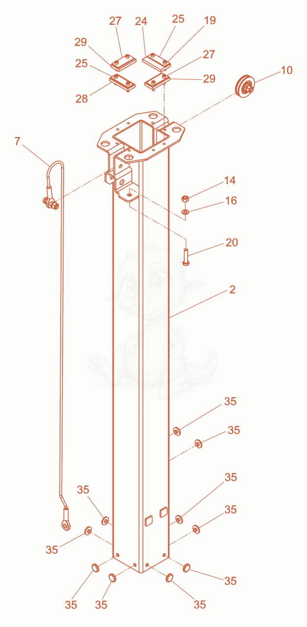 Exploded parts diagram of the light pole 2 of a Wacker Neuson LTN5YUK, with numbered balloons