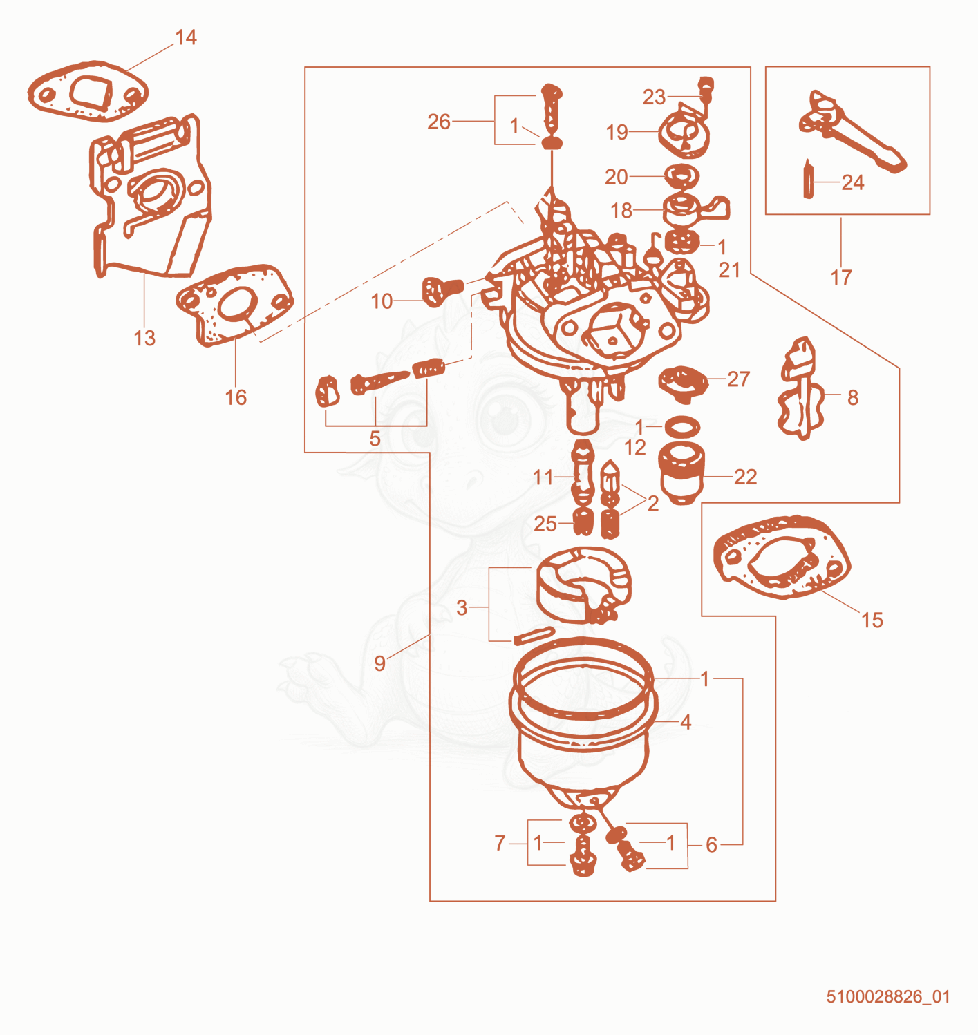 Exploded parts diagram of the Carburetor cpl. of a Wacker Neuson CT30ADT-E, with numbered balloons