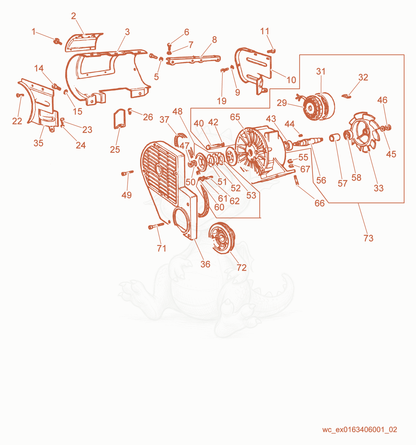 Exploded parts diagram of the Air Cooling System of a Wacker Neuson PT6LS, with numbered balloons
