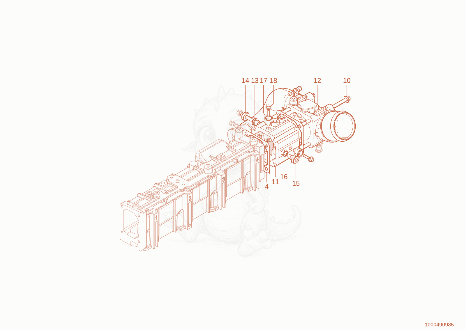Exploded parts diagram of the heating flange of a Wacker Neuson TH955(416-36), with numbered balloons