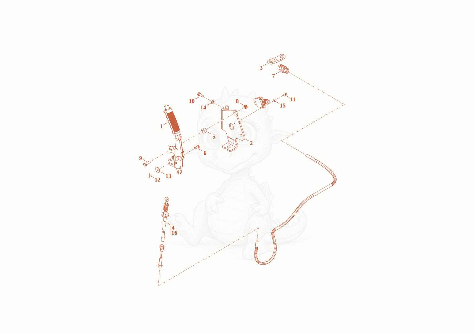 Exploded parts diagram of the parking brake of a Wacker Neuson TH522(TL48-00), with numbered balloons